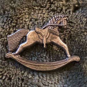10227 Vtg Pewter Rocking Horse Lapel Pin Tie Tack 1998 Hallmark